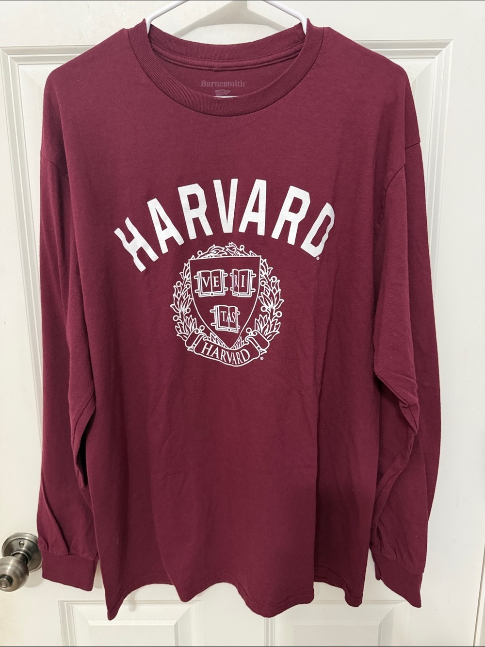 Harvard Long Sleeve Men’s Crewneck Shirt size large Maroon Red cotton T-shirt